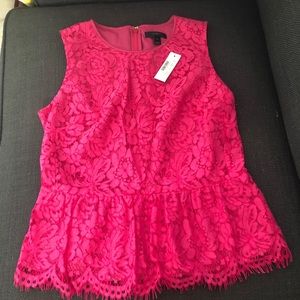 J. Crew Lace Peplum Sleeveless Top Tank Hot Pink